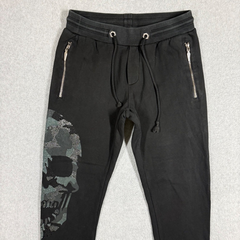 Hacker Plein Gothic Camo Rhinestone Skull Sweatpants Joggers Black - Size M - Picture 3 of 15